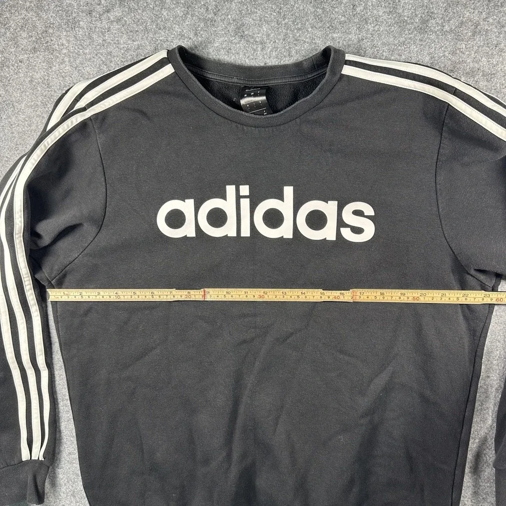 Adidas Essentials 3-Stripes Crewneck Sweatshirt Large Black White Logo Fleece